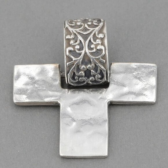 Retired Silpada S1514 Hammered Sterling Silver Cross Pendant Scroll Vine Design - Picture 6 of 6